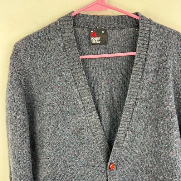 VTG Robert Bruce gray wool blend heathered button up cardigan sweater mens small - Picture 2 of 8
